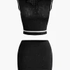 Contrast Hollow Out Tank Top And Mini Skirt Set>MICAS Online