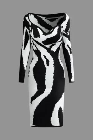 Contrast Knit Long Sleeve Dress>MICAS New