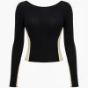 Contrast Knit Backless Patchwork Long-Sleeve Top>MICAS Clearance