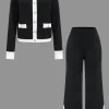 Contrast Knit Button Patchwork Top And Pants Set>MICAS Hot