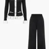 Contrast Knit Button Ruffle Top And Pants Set>MICAS Online