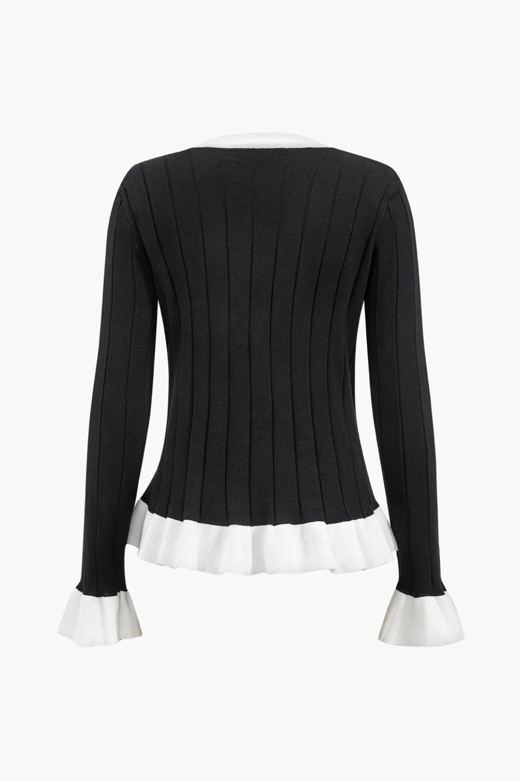 Contrast Knit Button Ruffle Top And Pants Set>MICAS Online