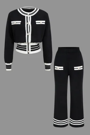 Contrast Knit Button Top And Pants Set>MICAS New