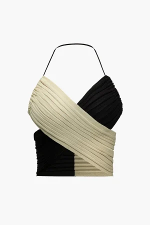 Contrast Knit Crossed Tie-Up Tank Top>MICAS Fashion