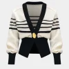 Contrast Knit Metallic Button Cardigan>MICAS New