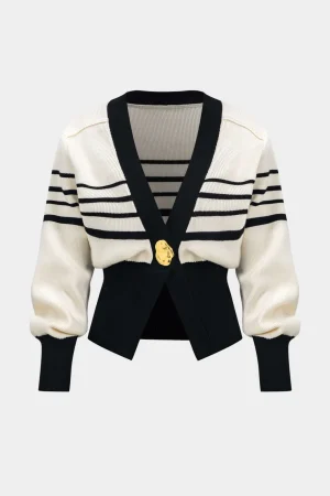 Contrast Knit Metallic Button Cardigan>MICAS New