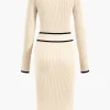Contrast Knit Tie-Up Long Sleeve Dress>MICAS Best