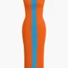 Contrast Knitted Slit Midi Dress>MICAS Discount