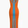 Contrast Knitted Slit Midi Dress>MICAS Discount