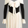 Contrast Off Shoulder Knot Bell Sleeve Pleated Mini Dress>MICAS Sale