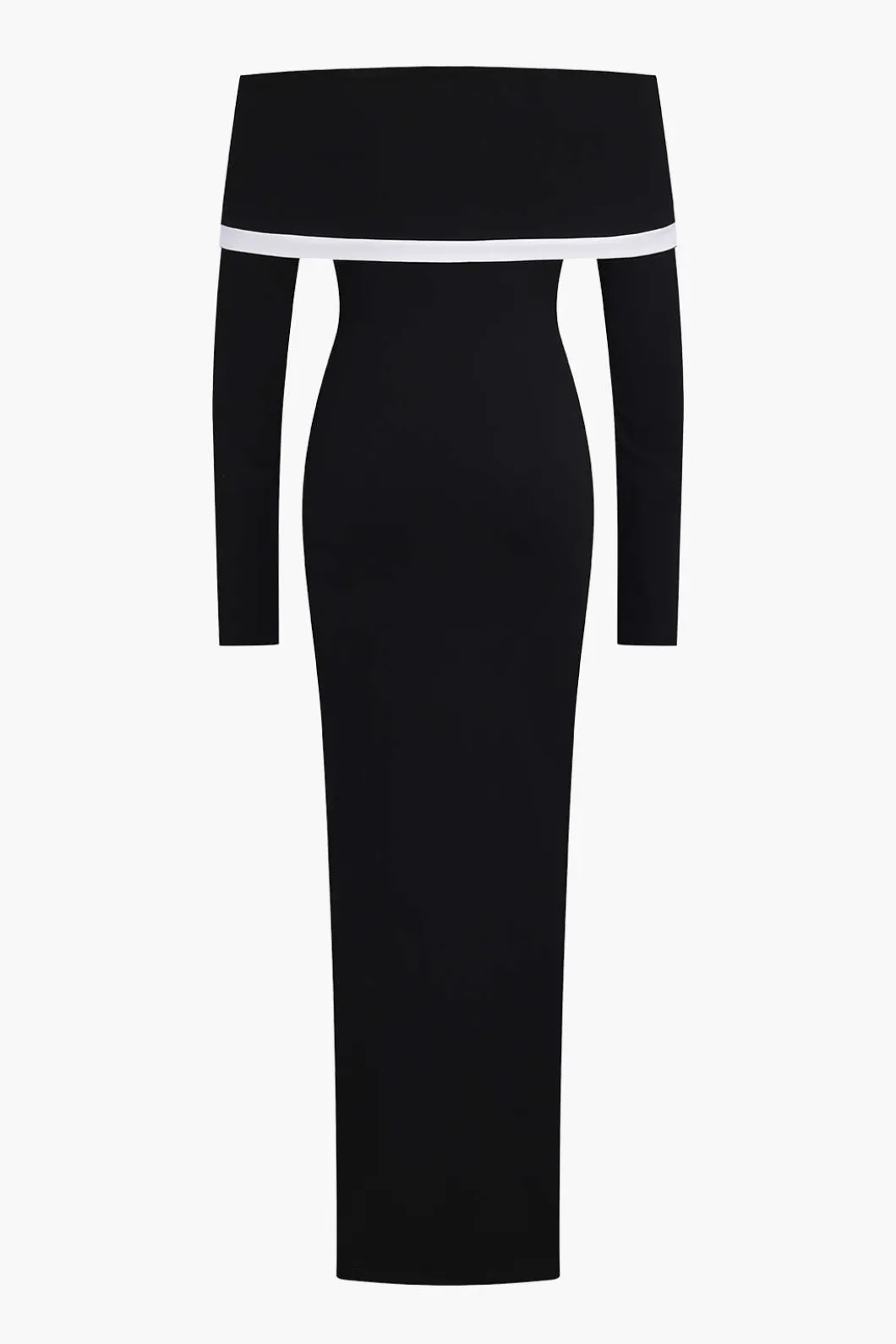 Contrast Off Shoulder Long Sleeve Maxi Dress>MICAS Fashion