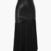 Contrast Pleated Faux Leather Midi Skirt>MICAS Discount