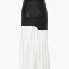 Contrast Pleated Faux Leather Midi Skirt>MICAS Discount