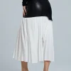 Contrast Pleated Faux Leather Midi Skirt>MICAS Discount