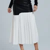 Contrast Pleated Faux Leather Midi Skirt>MICAS Discount