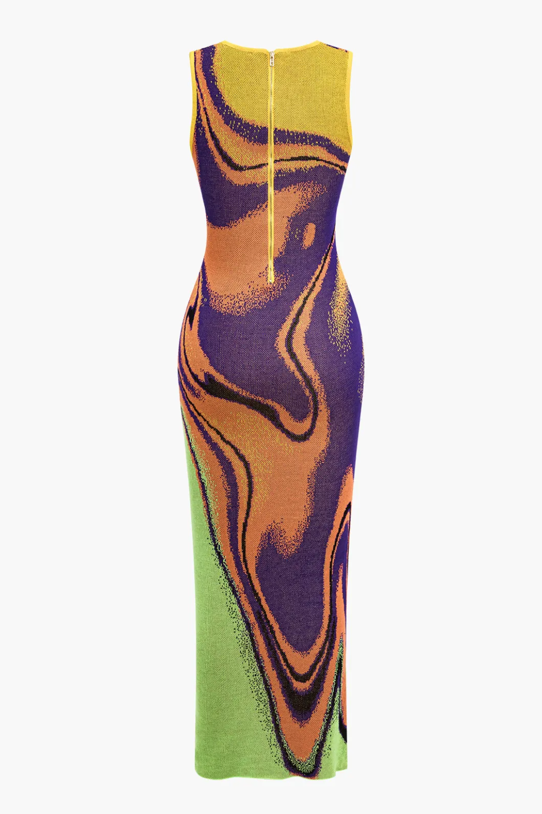 Contrast Print Knit Zipper Back Dress>MICAS Discount