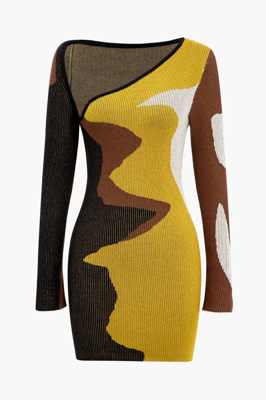 Contrast Print Sweater Asymmetrical Long Sleeve Dress>MICAS Sale