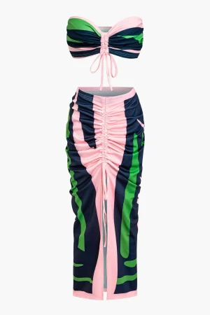 Contrast Ruched Slit Skirt Set>MICAS New