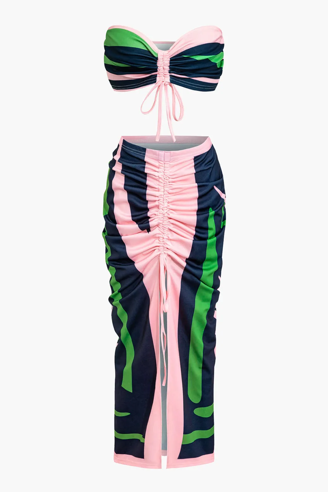 Contrast Ruched Slit Skirt Set>MICAS New