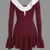 Contrast Ruffle Neck Tie Front Bell Sleeve Mini Dress>MICAS Outlet