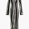 Contrast Stripe Round Neck Knit Maxi Dress>MICAS Sale