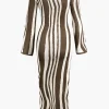 Contrast Stripe Round Neck Knit Maxi Dress>MICAS Sale