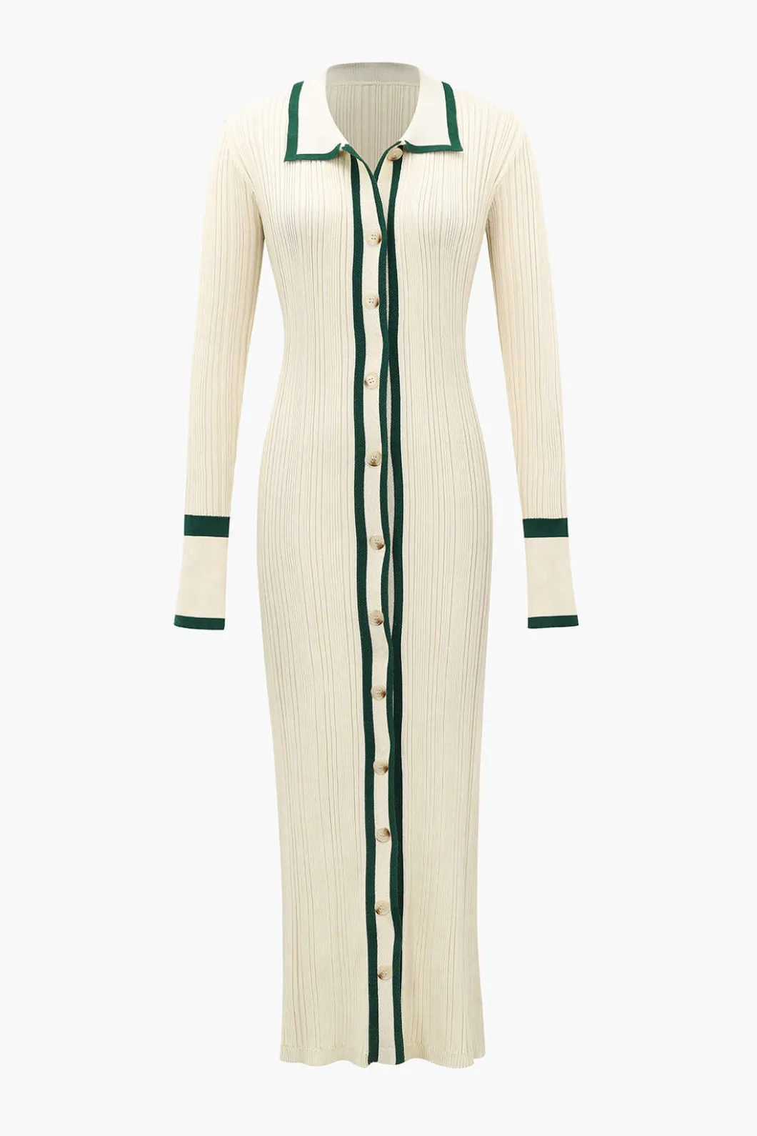 Contrast Trim Button Down Knitted Dress>MICAS Hot