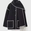 Contrast Trim Wool-blend Coat With Tassel Scarf>MICAS Sale