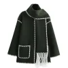 Contrast Trim Wool-blend Coat With Tassel Scarf>MICAS Sale