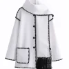 Contrast Trim Wool-blend Coat With Tassel Scarf>MICAS Sale