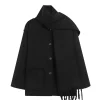 Contrast Trim Wool-blend Coat With Tassel Scarf>MICAS Sale