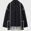 Contrast Trim Wool-blend Coat With Tassel Scarf>MICAS Sale