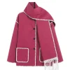 Contrast Trim Wool-blend Coat With Tassel Scarf>MICAS Sale