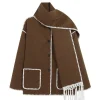 Contrast Trim Wool-blend Coat With Tassel Scarf>MICAS Sale