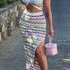 Contrast V-neck Crop Knit Tank Top And Split Maxi Skirt Set>MICAS Clearance
