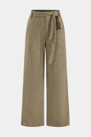 Corduroy Tie Front Wide Leg Trousers>MICAS Online