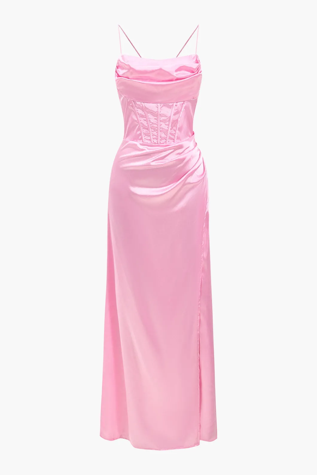 Corset Cowl Neck High Slit Maxi Dress>MICAS Clearance