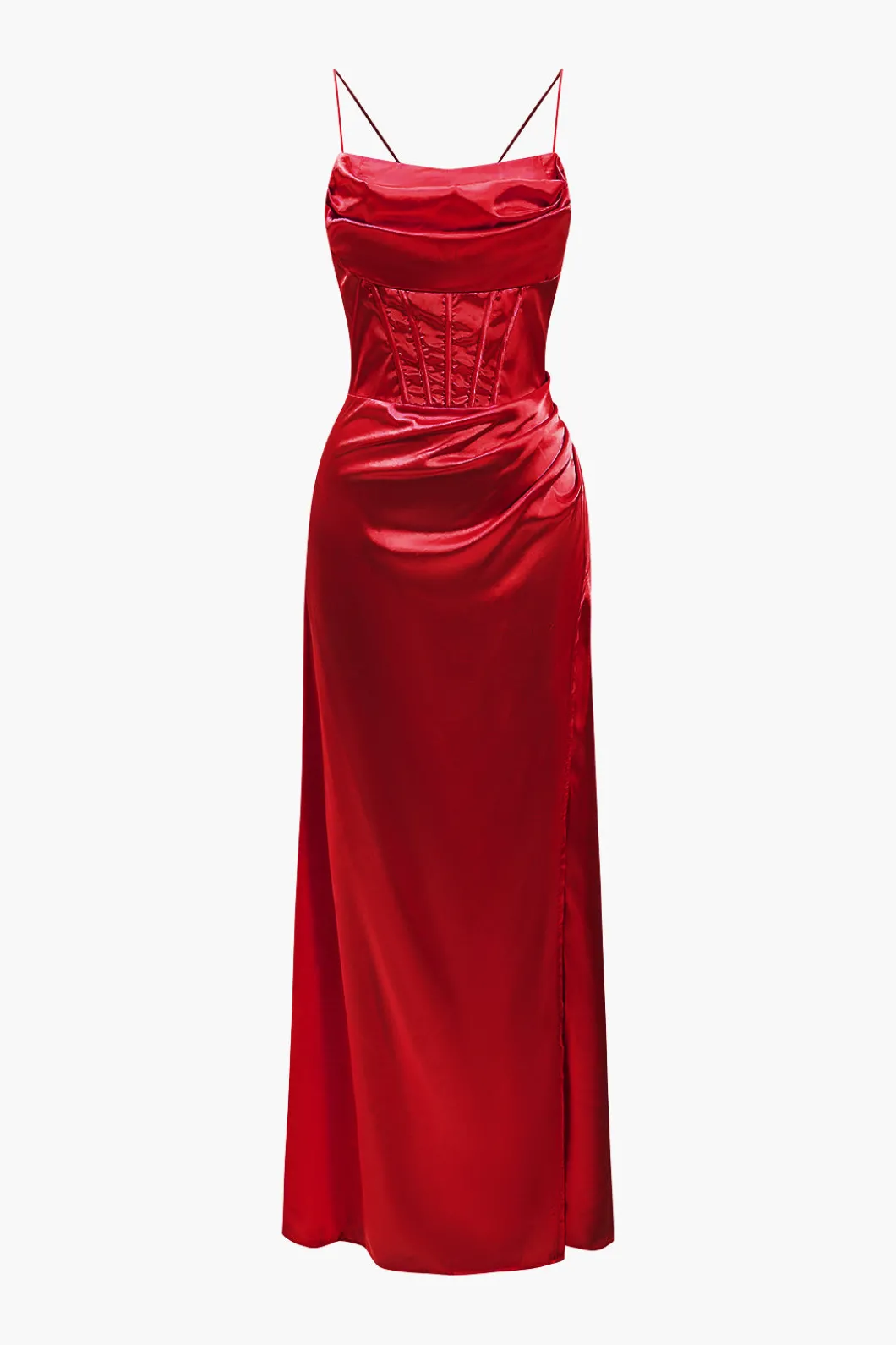 Corset Cowl Neck High Slit Maxi Dress>MICAS Clearance