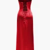 Corset Cowl Neck High Slit Maxi Dress>MICAS Clearance