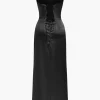 Corset Cowl Neck High Slit Maxi Dress>MICAS Clearance