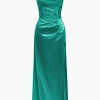 Corset Cowl Neck High Slit Maxi Dress>MICAS Clearance