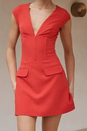 Corset V-Neck Short Sleeve Mini Dress>MICAS Fashion