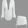 Cowl Neck Backless Tie Mesh Top And Asymmetrical Mini Skirt Set>MICAS Outlet