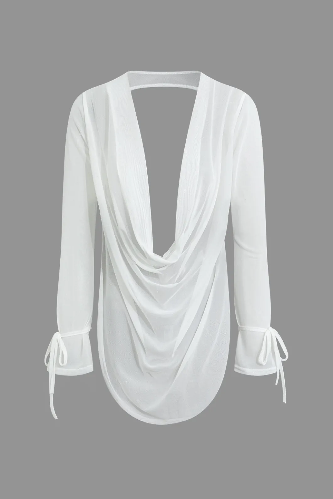 Cowl Neck Backless Tie Mesh Top And Asymmetrical Mini Skirt Set>MICAS Outlet