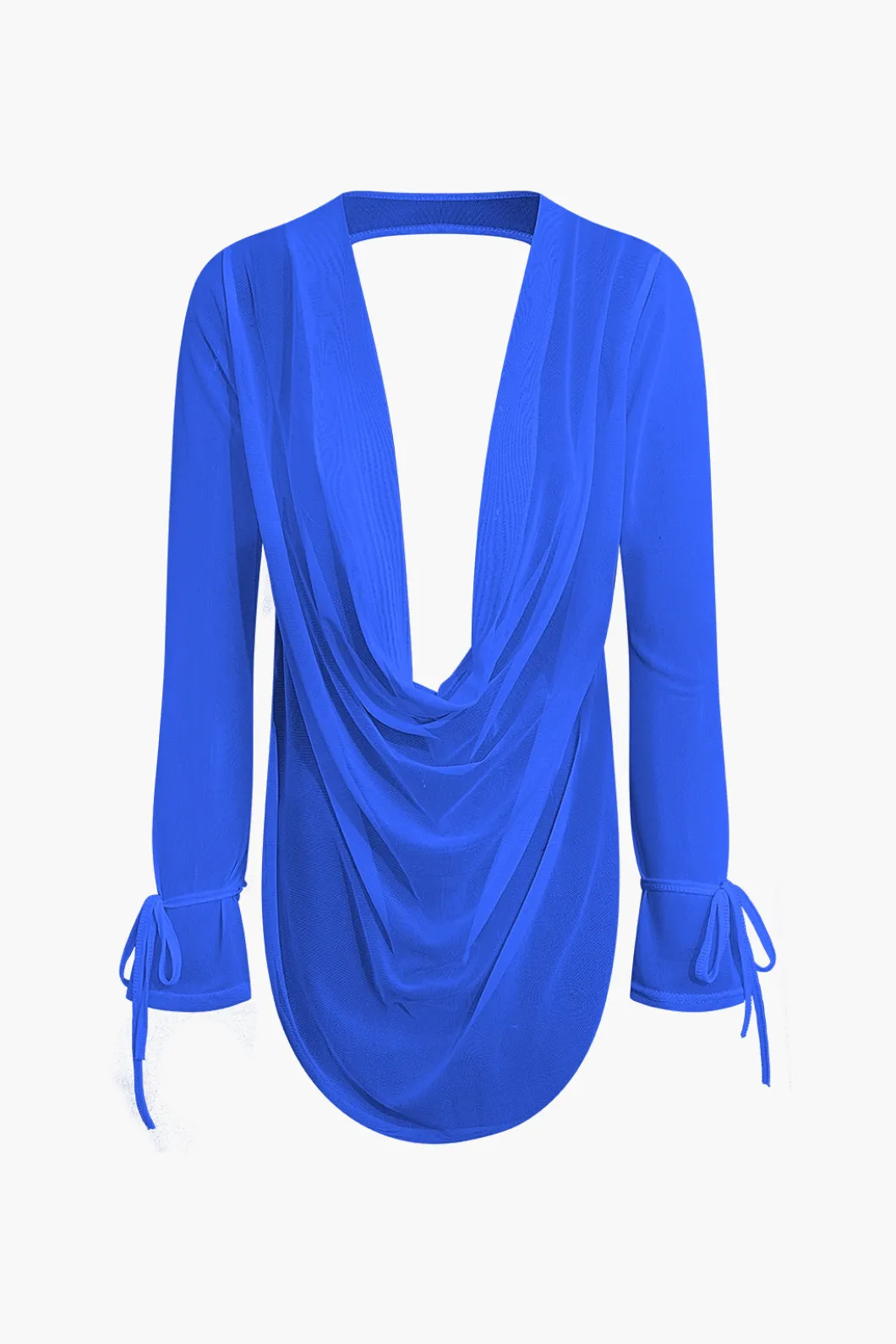 Cowl Neck Backless Tie Mesh Top And Asymmetrical Mini Skirt Set>MICAS Outlet