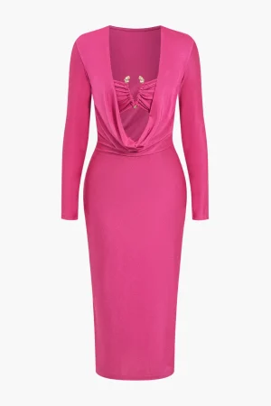 Cowl Neck Long Sleeve Maxi Dress>MICAS Fashion