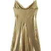 Cowl Neck Metallic Slip Mini Dress>MICAS Hot