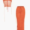 Crochet Backless Tube Top And Split Skirt Set>MICAS Clearance