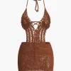 Crochet Halter Backless Mini Dress>MICAS Online