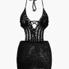 Crochet Halter Backless Mini Dress>MICAS Online